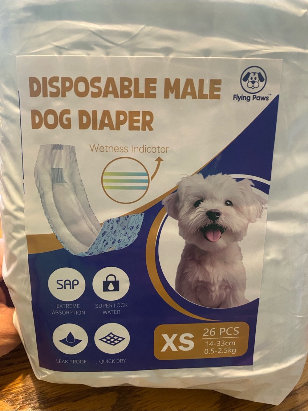 XS Disposable Male Dog Diaper - White/Blue
